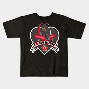 Funny Cute I Love My Doxie Dachshund Dog Heart Design Kids T-Shirt